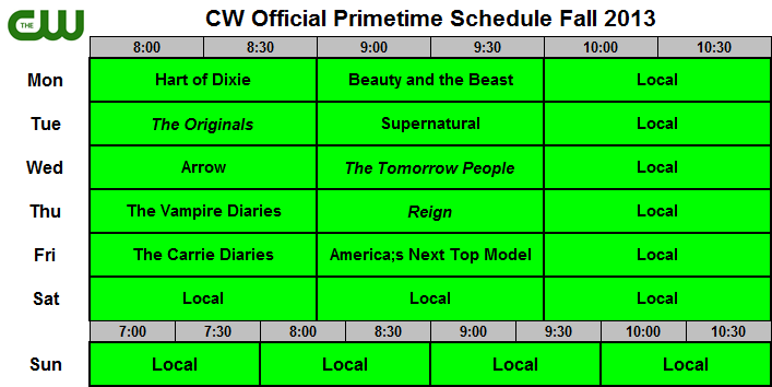 THE SKED 2013 UPFRONTS: Grids of All 5 Network Schedules | Showbuzz Daily