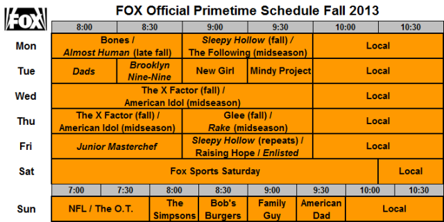 THE SKED 2013 UPFRONTS: The New FOX Schedule(s) – Grid & Instant