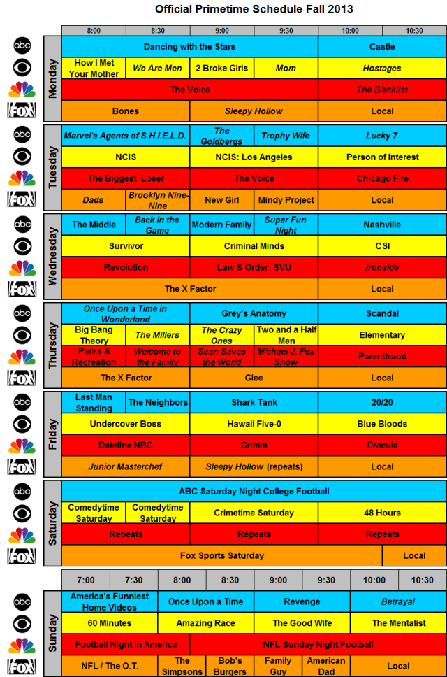 THE SKED The Full Fall TV Schedule Showbuzz Daily